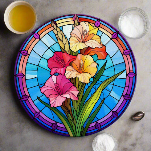 Gladiolus Circular Glass Suncatcher Worktop Saver